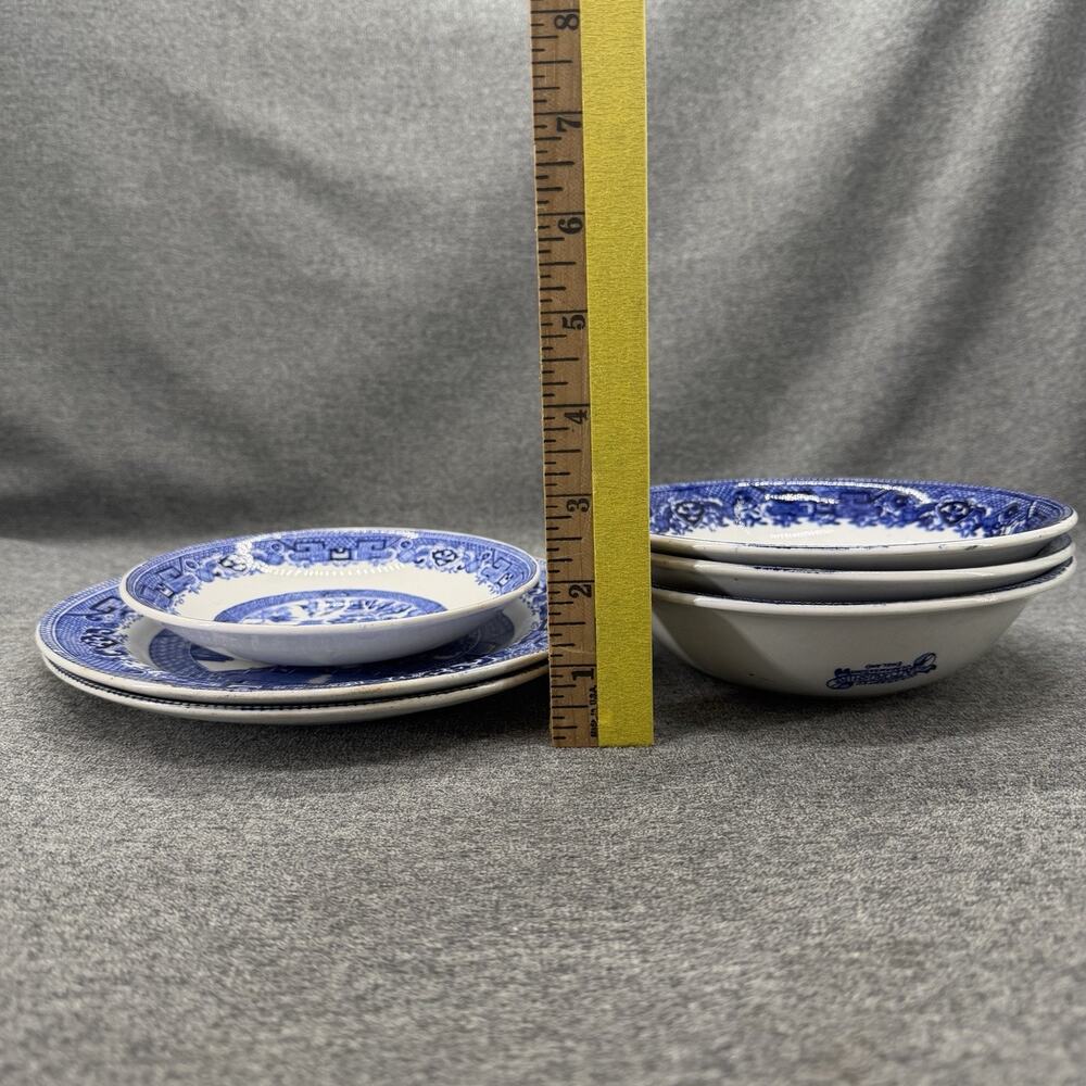 6pc Staffordshire Ironstone Blue Willow Pattern Bowls Plates Dinnerware Antique - Picture 3 of 8